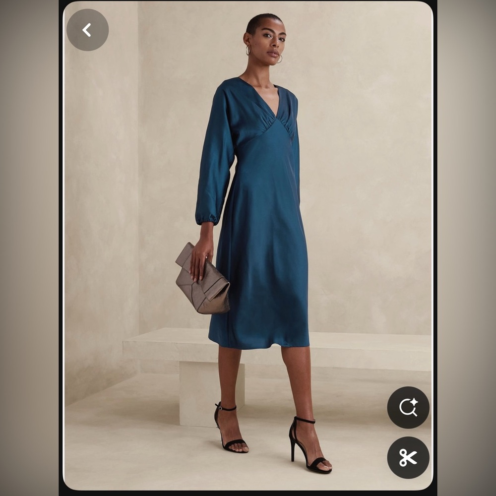 BLOUSSANT-SLEEVE MIDI DRESS BANANA REPUBLIC DRESS BLUE SIZE 14